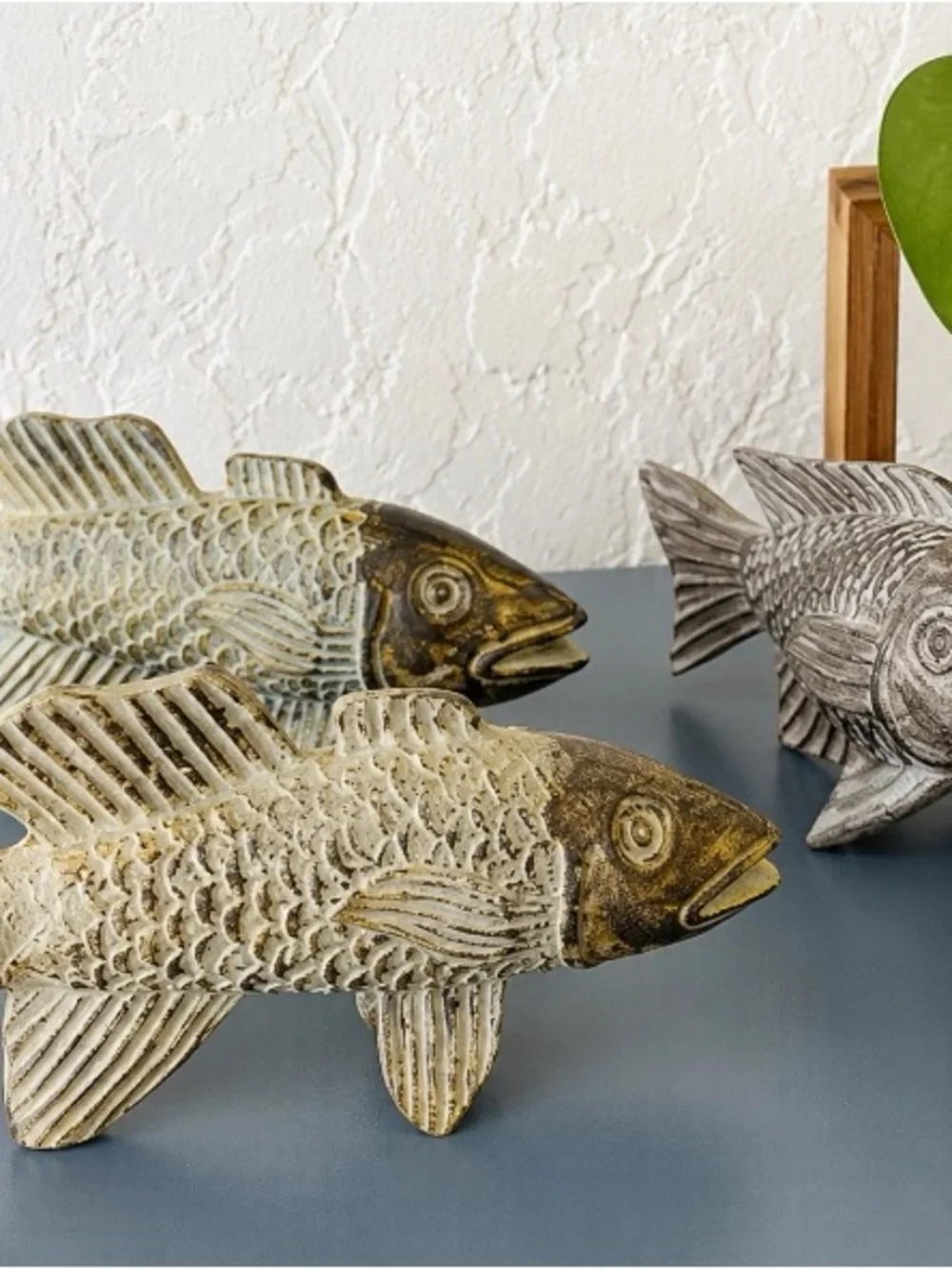 None set of 3 coastal fish figurines – rustic nautical beach home decor charming set of three coastal fish sculptures with a distressed
